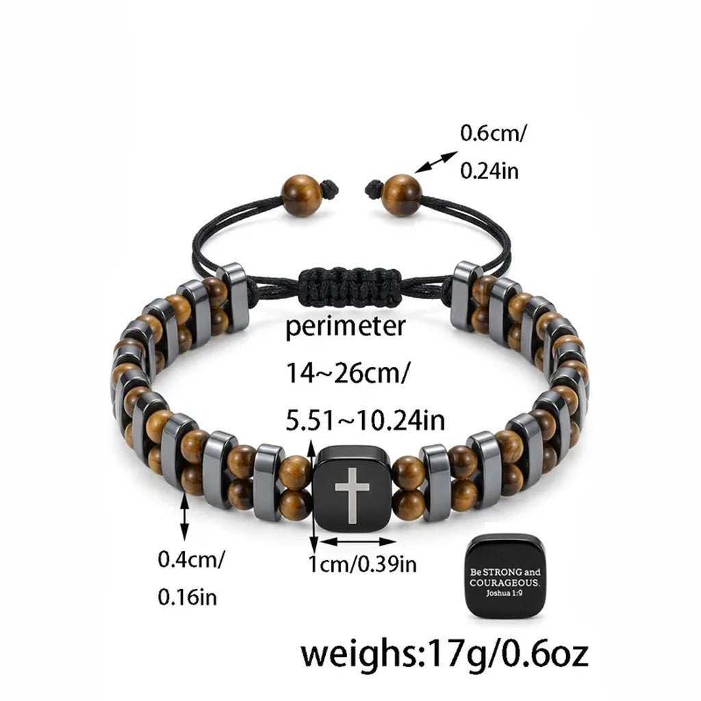 Retro Tiger Eye Cross Bracelet for Men with Adjustable Cord