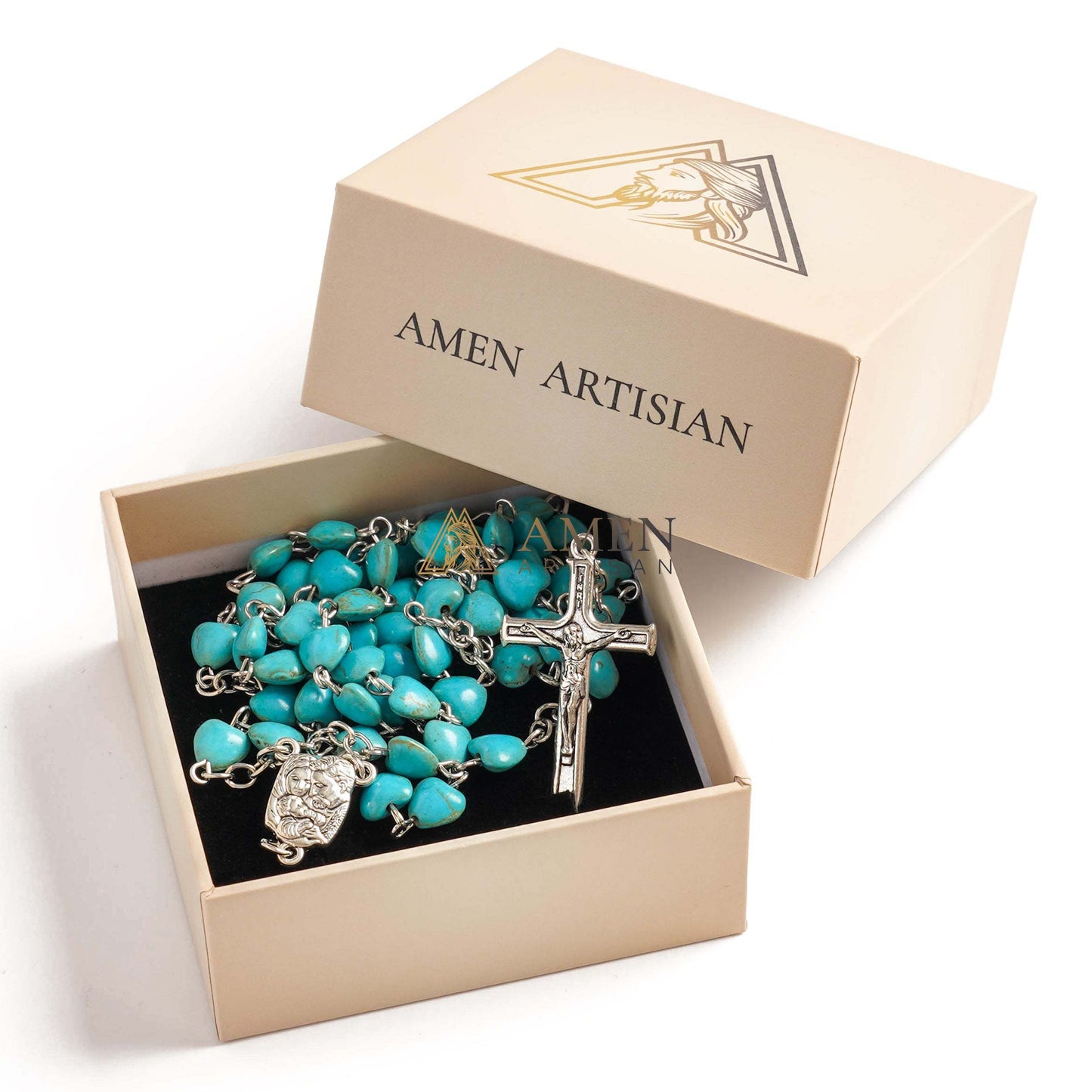 Turquoise Heart Rosary Amen Artisan