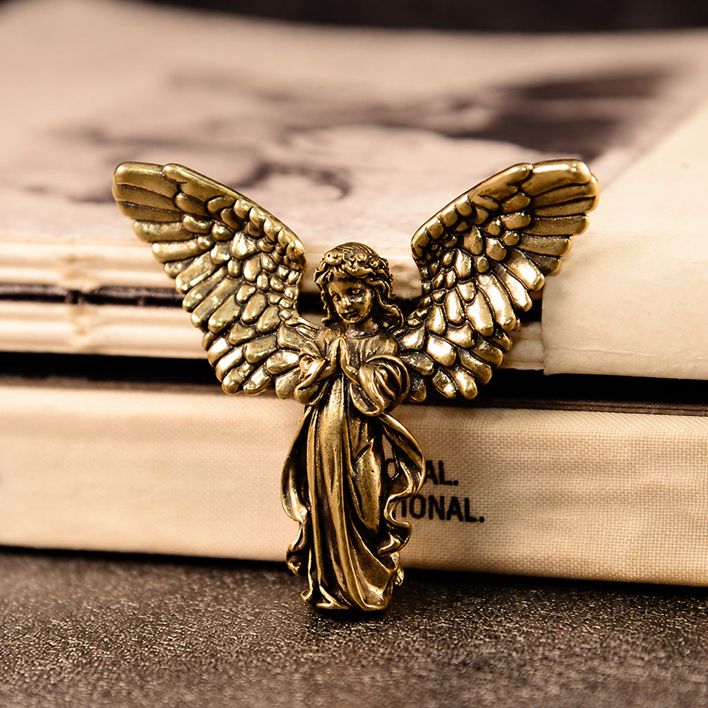 Handcrafted Solid Brass Guardian Angel Figurine - Protection, Peace & Blessing |  Amen Artisan