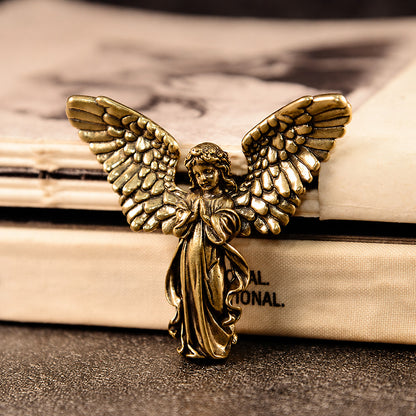 Handcrafted Solid Brass Guardian Angel Figurine - Protection, Peace & Blessing |  Amen Artisan