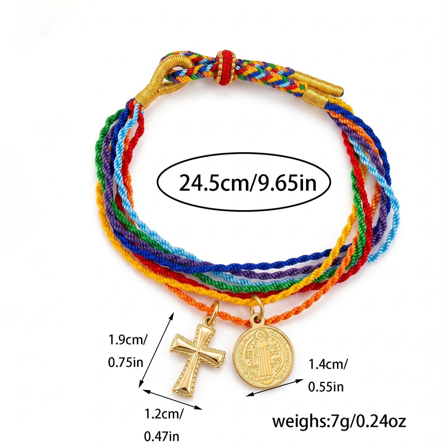FIRST 50 CUSTOMERS ONLY —St. Benedict Medal Adjustable Cord Bracelet with Cross Charm