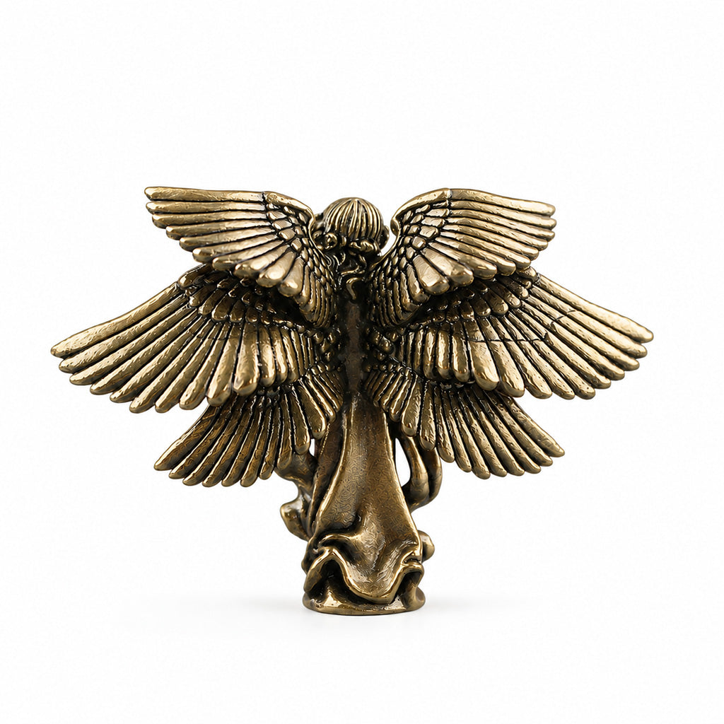 Handcrafted Solid Brass Guardian Angel Figurine - Protection, Peace & Blessing |  Amen Artisan