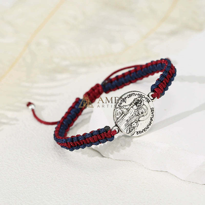 Pulsera trenzada con colgante artesanal con retrato de Jesús de Amén