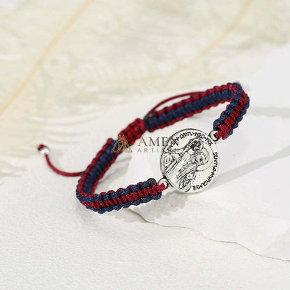 Pulsera trenzada con colgante artesanal con retrato de Jesús de Amén