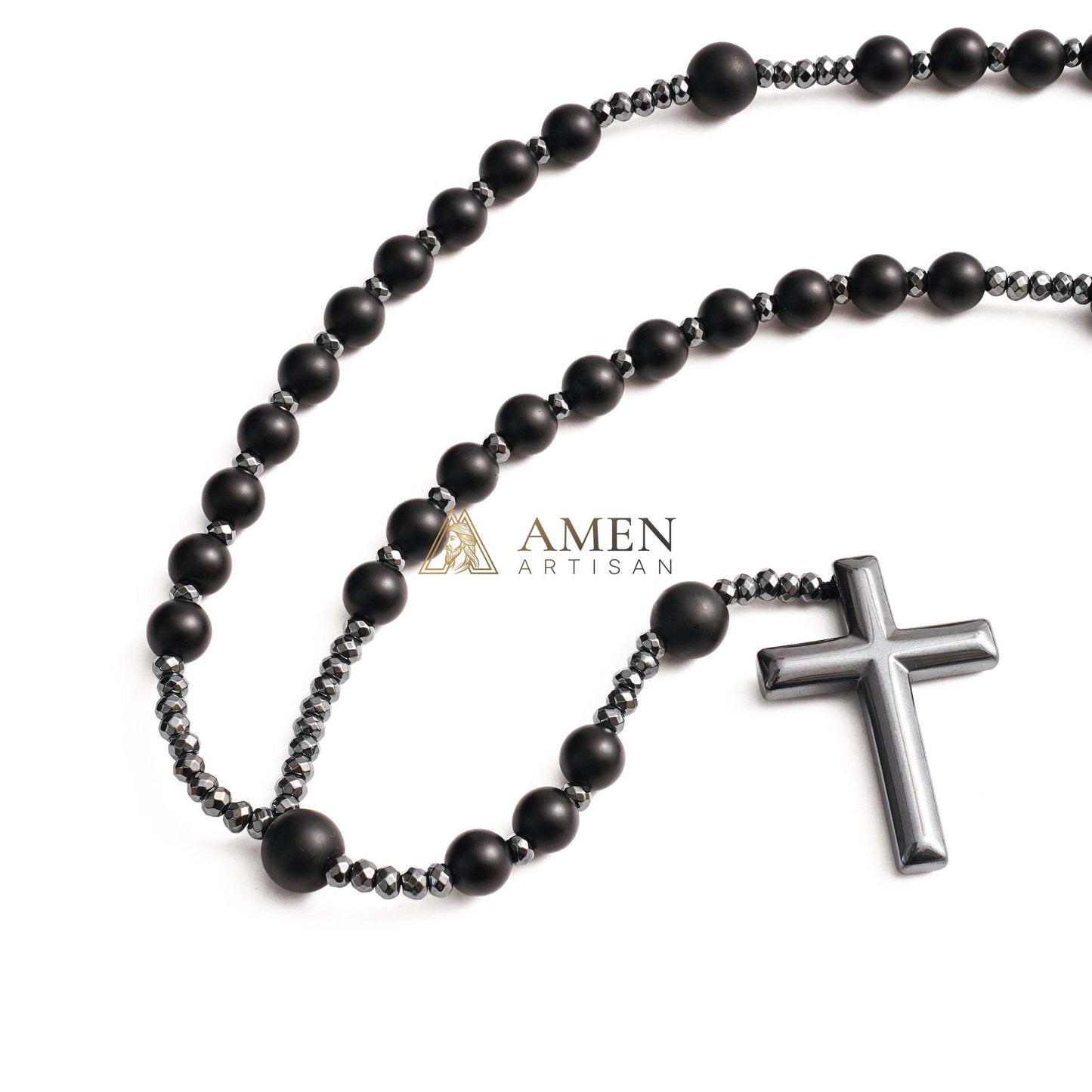 Black Onyx Cross Rosary Amen Artisan