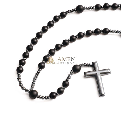 Black Onyx Cross Rosary Amen Artisan