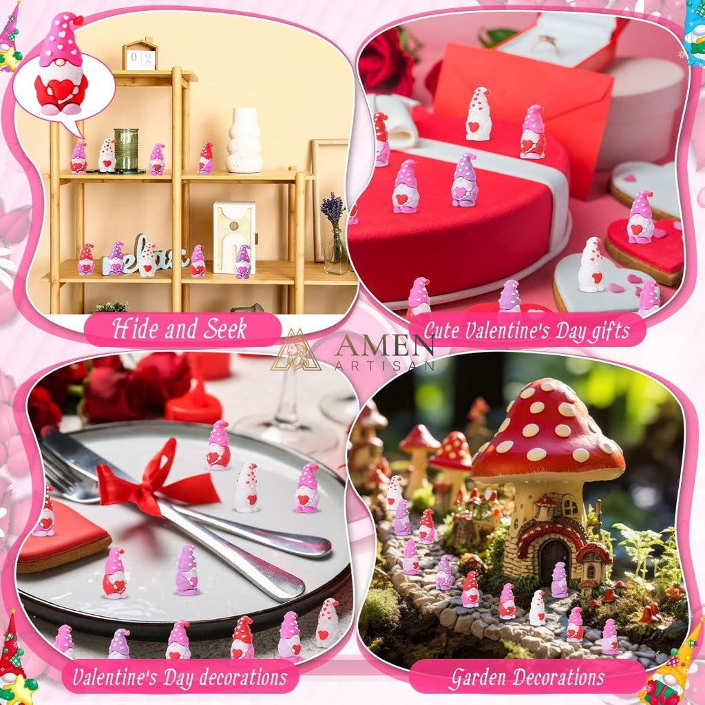 Valentine's Day Mini Gnome Heart Ornaments Amen Artisan