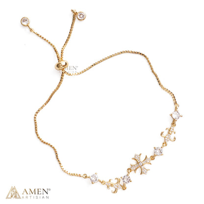 Adjustable Ornate Cross Bolo Bracelet with Sparkling Accents