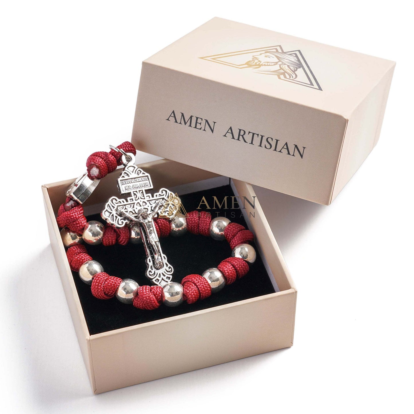 Military-Grade Paracord Pocket Rosary with Antique Bronze Beads Amen Artisan