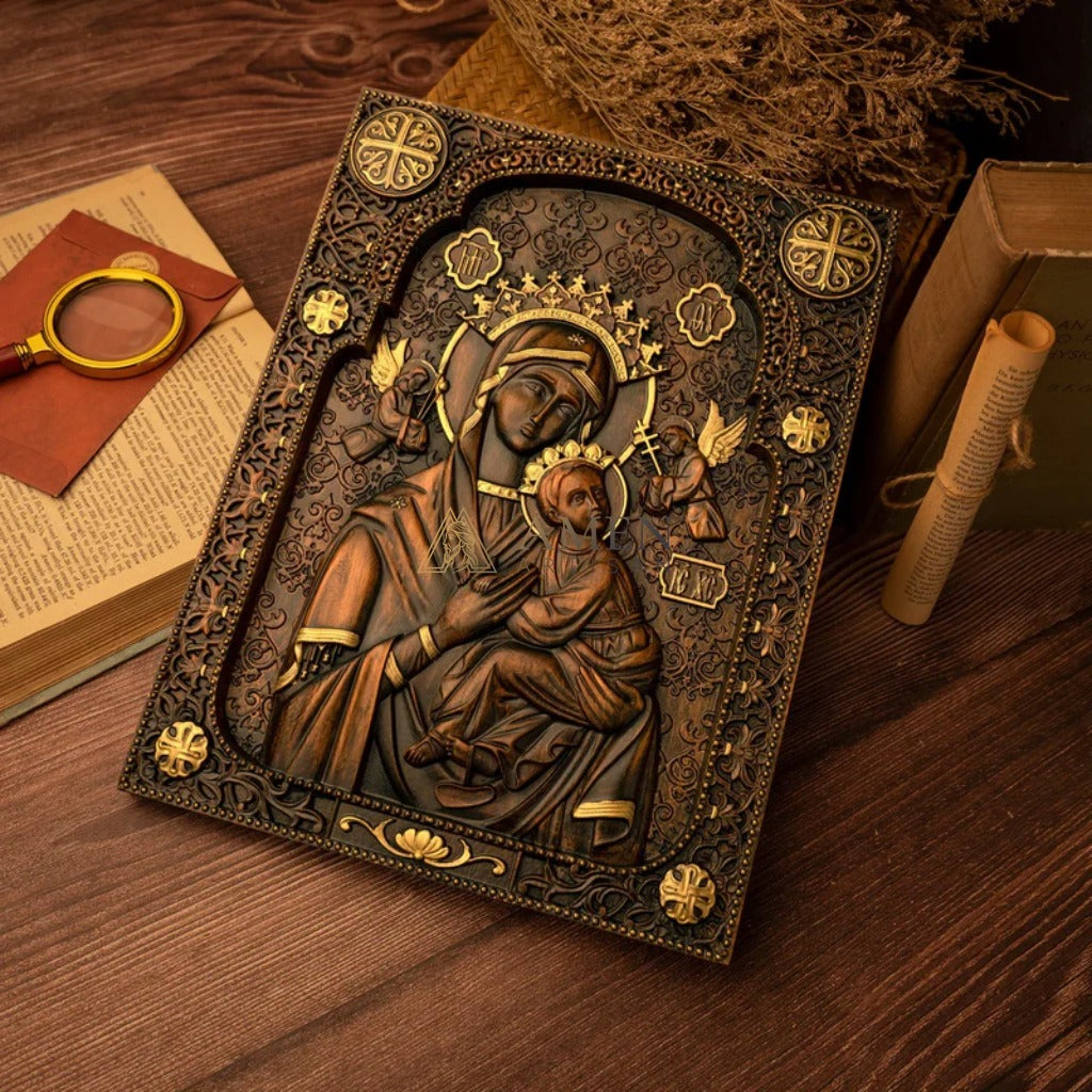 Our Lady of Perpetual Wood Carving Amen Artisan