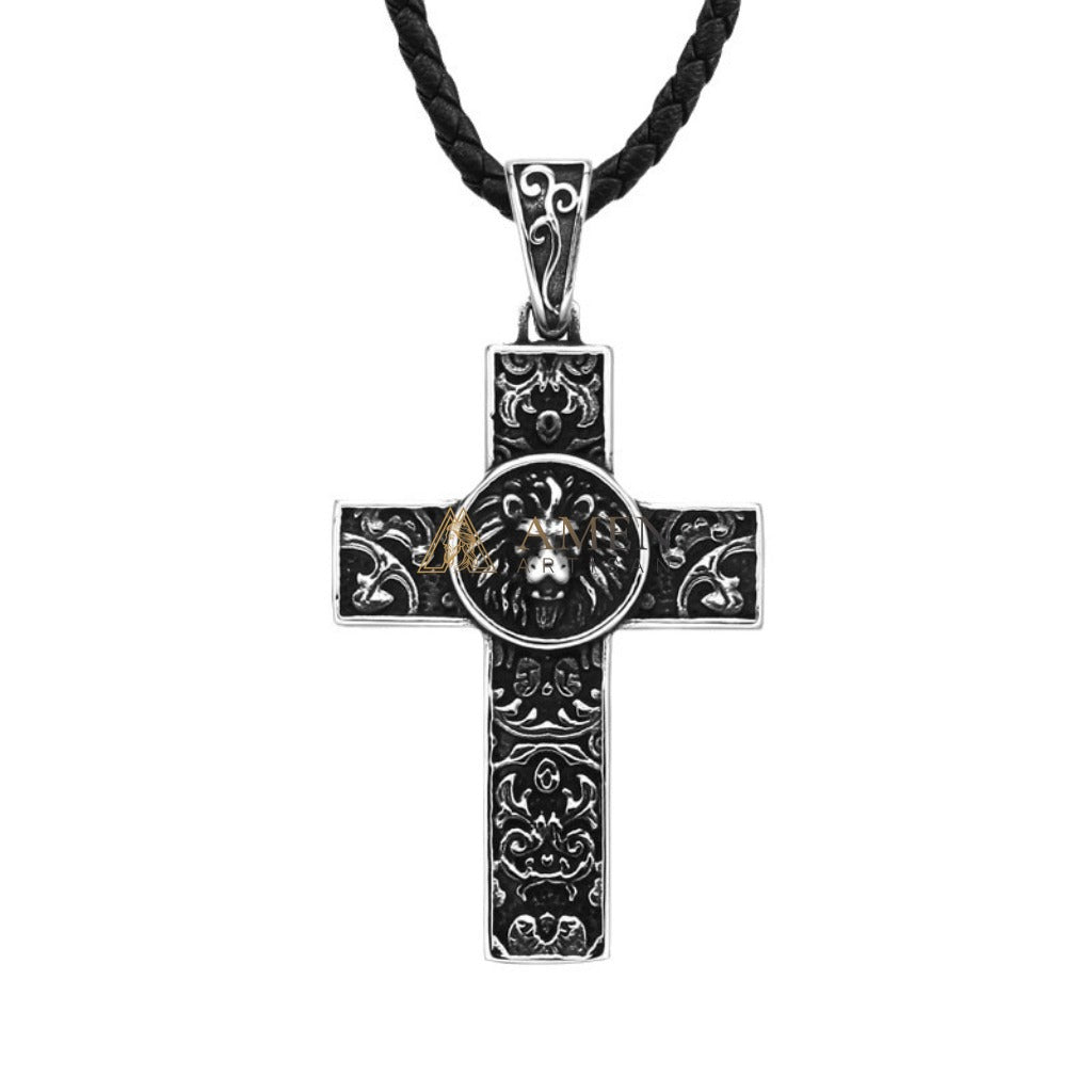 Lion Cross Pendant Necklace Amen Artisan