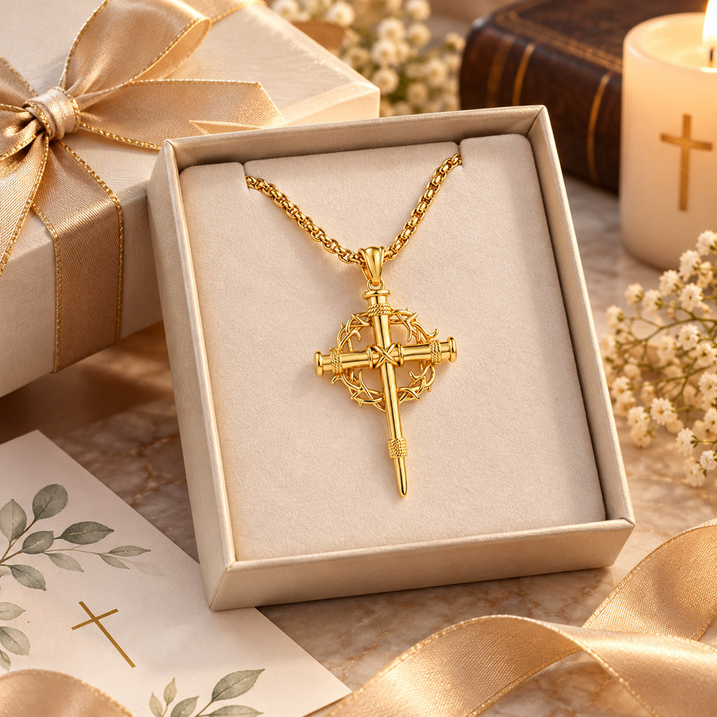 Crown of Thorns Nail Cross Necklace