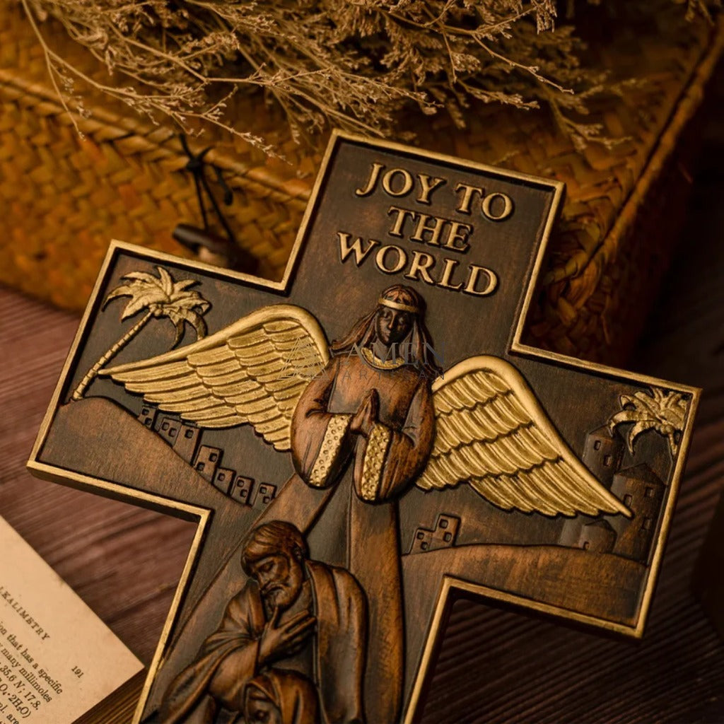 The Birth of Jesus and The Cross Wood Carving