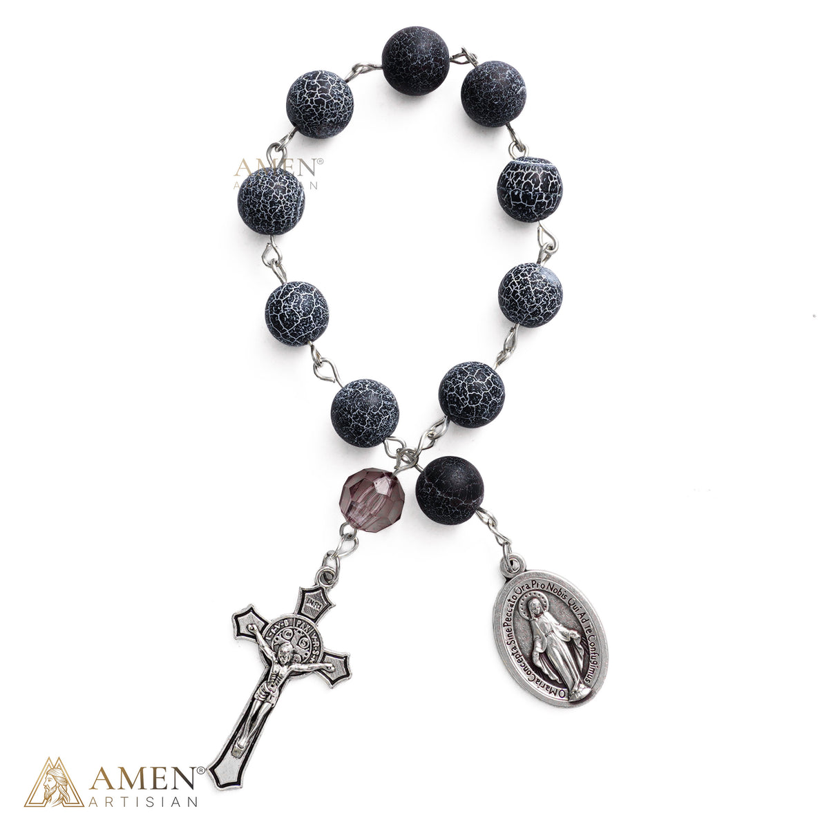 Miraculous Medal Natural Stone One-Decade Rosary