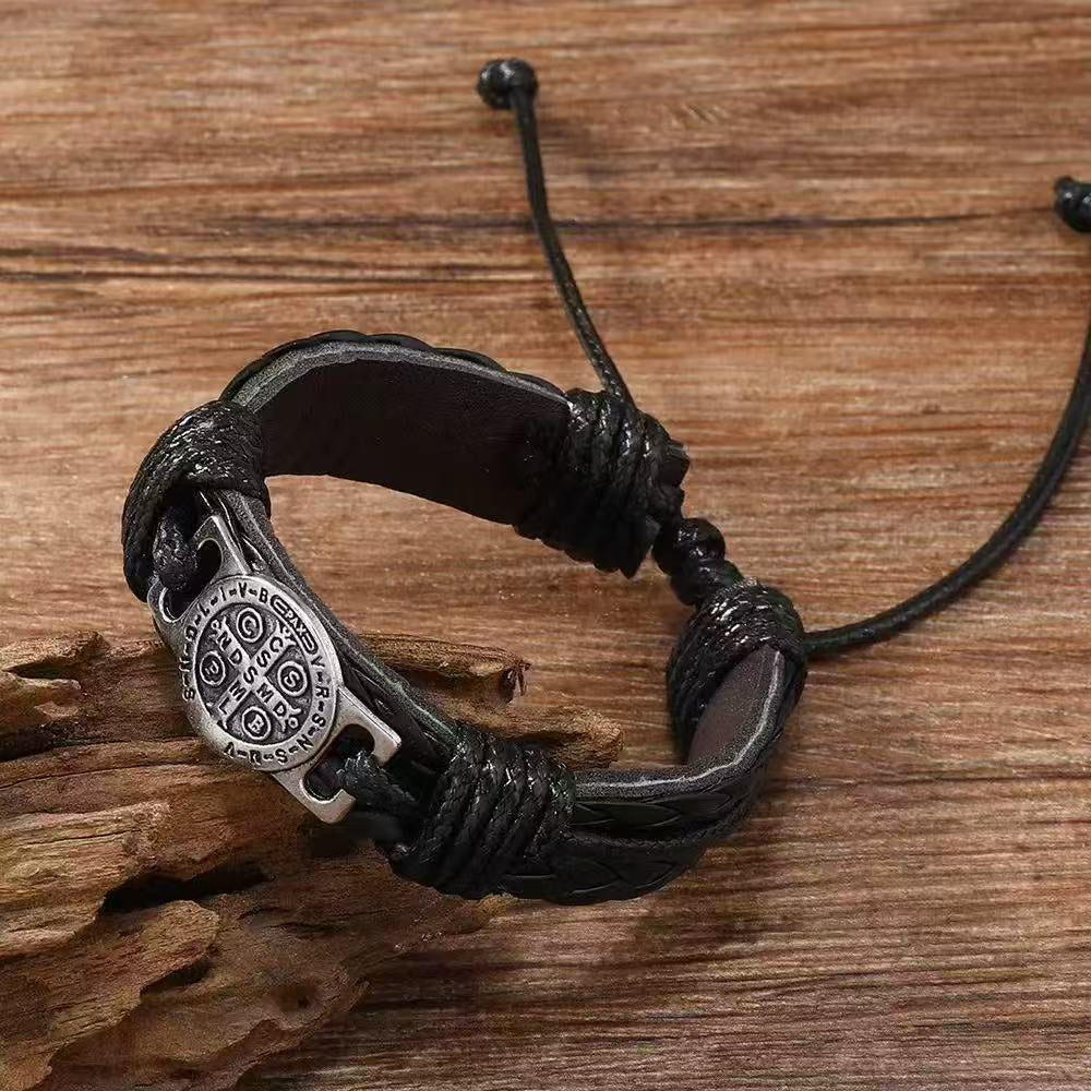 St. Benedict Medal Braided Leather Bracelet