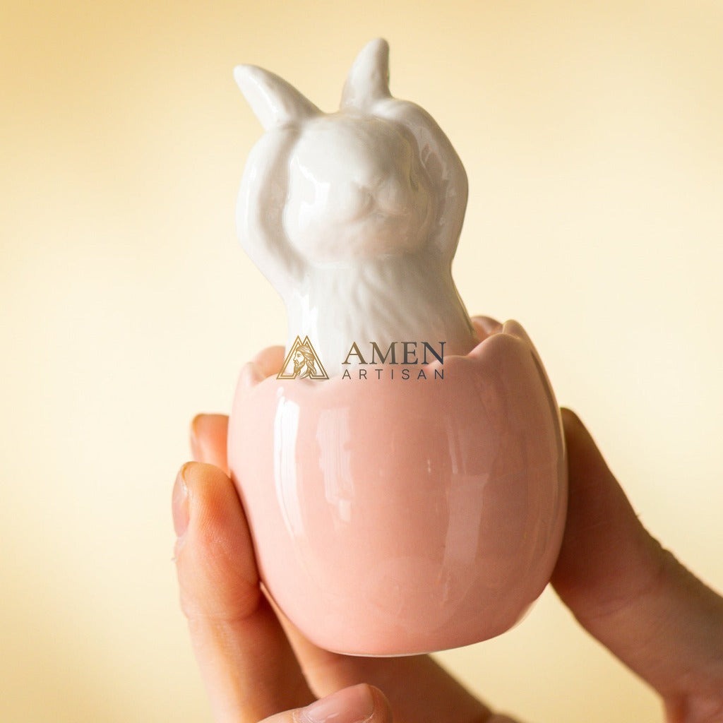 Easter Ceramic Bunny Egg Statue Amen Artisan