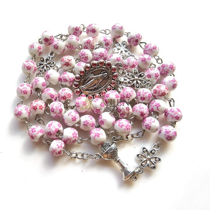 Floral Ceramic Our Lady Rosary  Amen Artisan