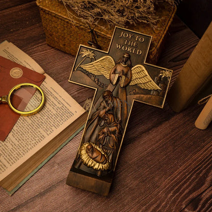 The Birth of Jesus and The Cross Wood Carving