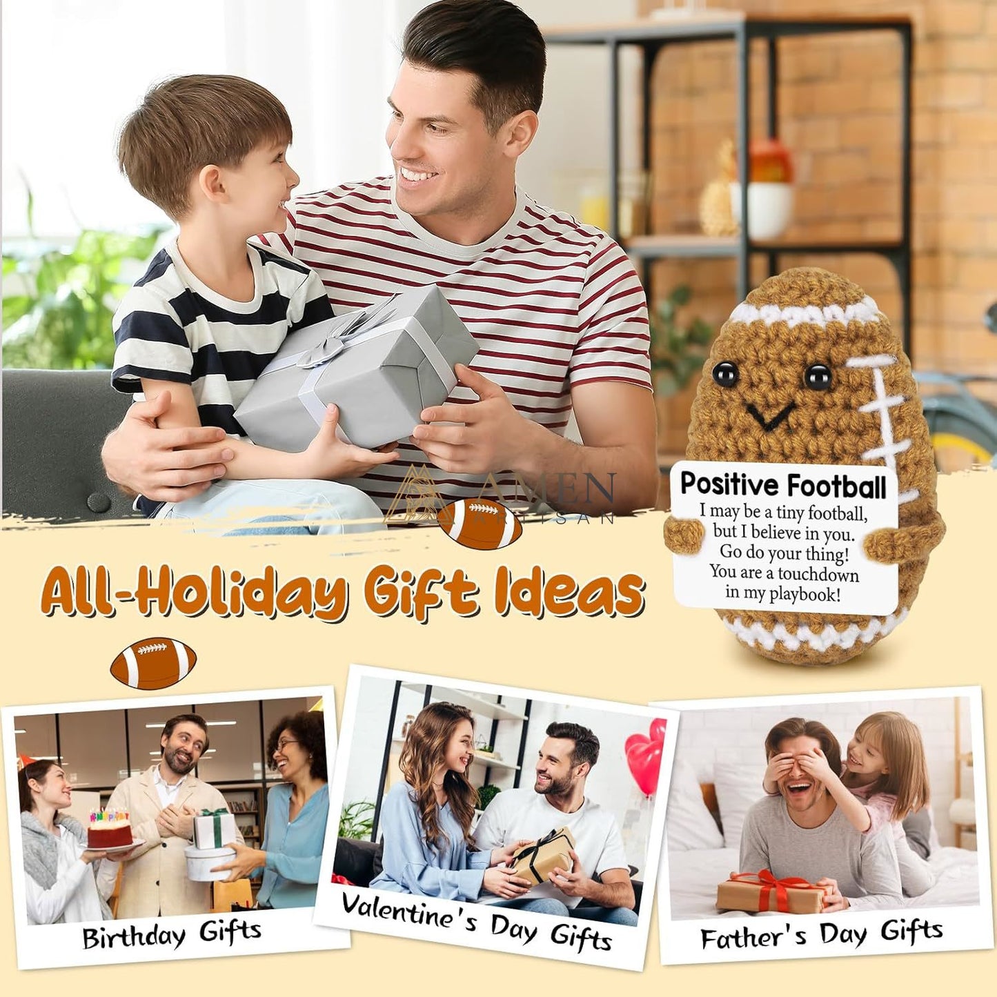 Hand-Knit Positive Football Plush Doll