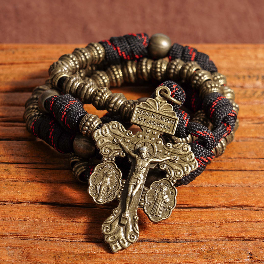 A Steady Rhythm of Prayer — Bronze Paracord Rosary with Smooth-Turning Beads
