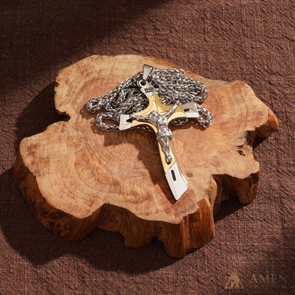Two-Tone Jesus Crucifix Necklace - Faith & Redemption