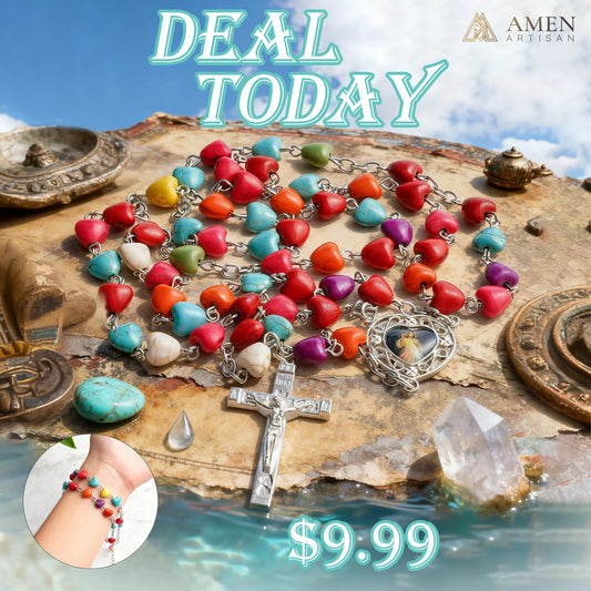 Multicolor Turquoise Heart Rosary Amen Artisan