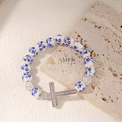 Blue and White Porcelain Zircon Bracelet Amen Artisan