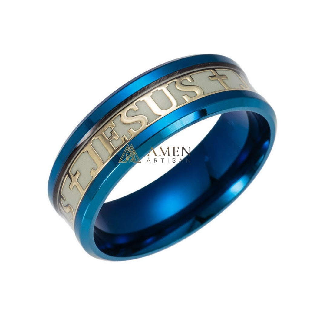 Jesus Cross Titanium Steel Luminous Ring Amen Artisan