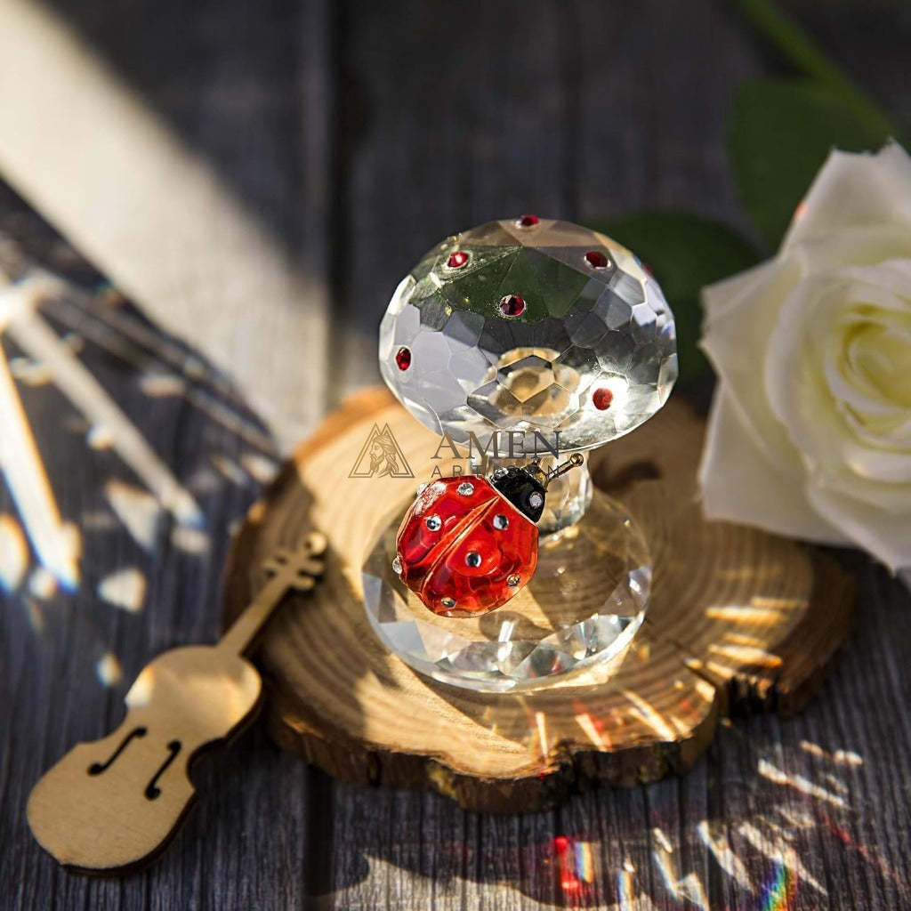 Crystal Mushroom & Ladybug Figurine Amen Artisan