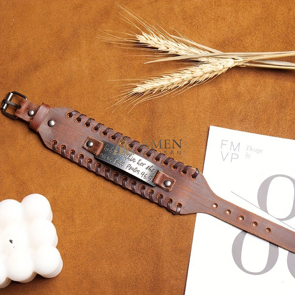 【DEAl TODAY】Handwoven Leather Bible Verse Bracelet - Strength, Faith & Protection |  Amen Artisan