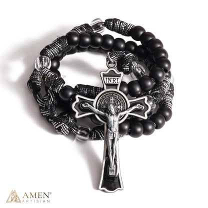 Tactical Paracord Rosary — Matte Black Beads, Military-Grade Strength, Warrior’s Faith Amen Artisan