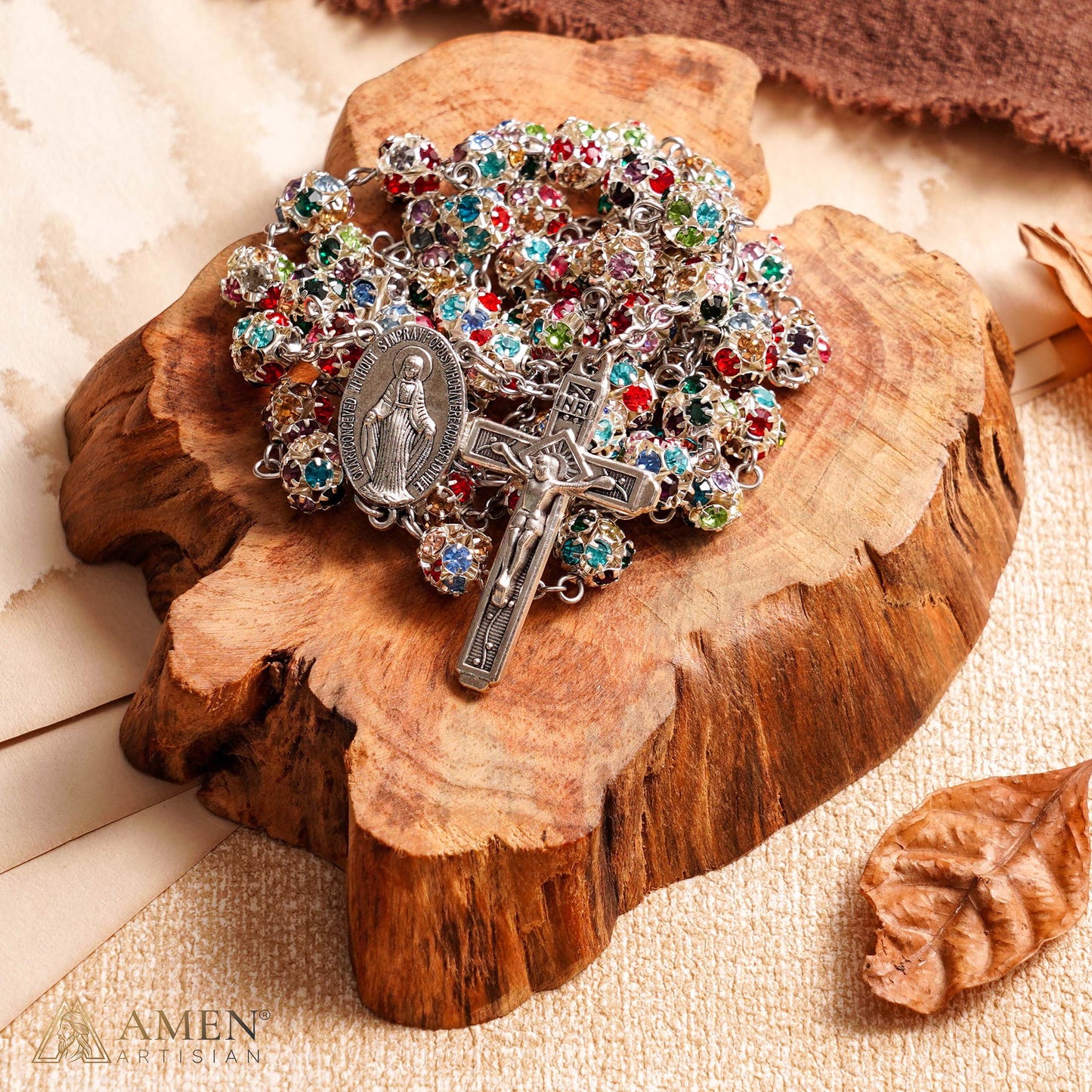 Sparkling Rhinestone Bead Rosary with Marian Medal — Devotion