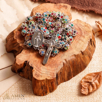 Sparkling Rhinestone Bead Rosary with Marian Medal — Devotion