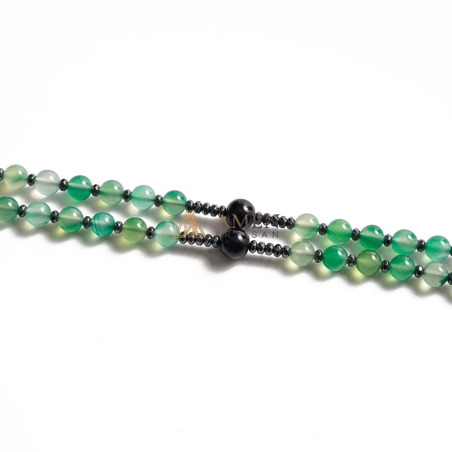 Green Agate Rosary with Cross Amen Artisan