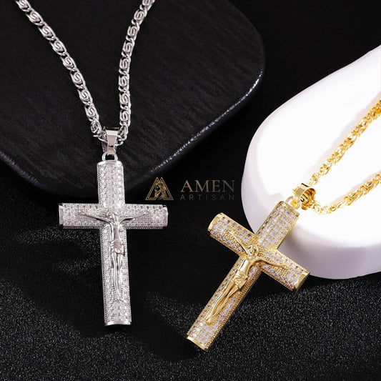 Crucifix Zircon Pendant Necklace