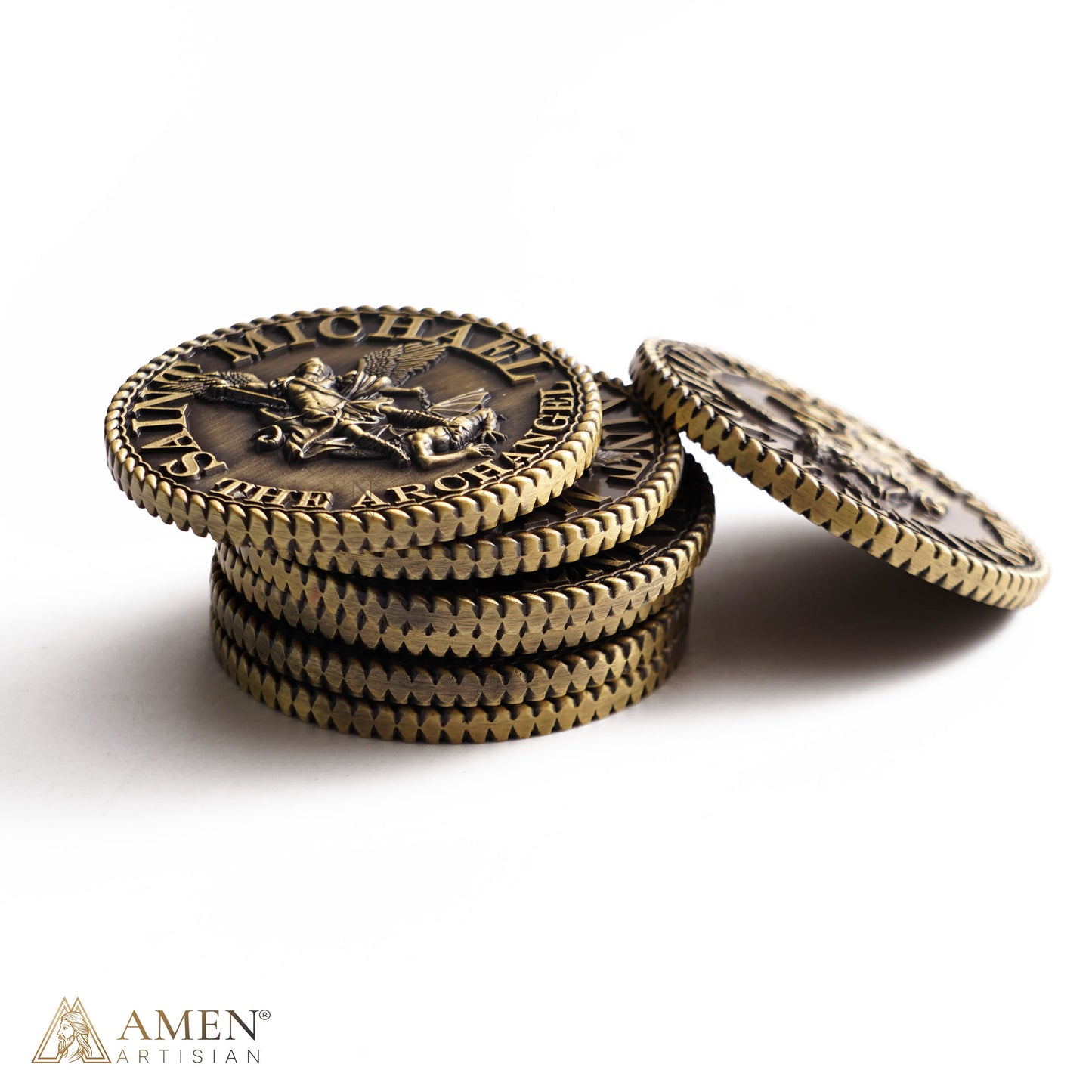 【DEAL TODAY】St. Michael the Archangel Challenge Coin with Prayer Text | Amen Artisan
