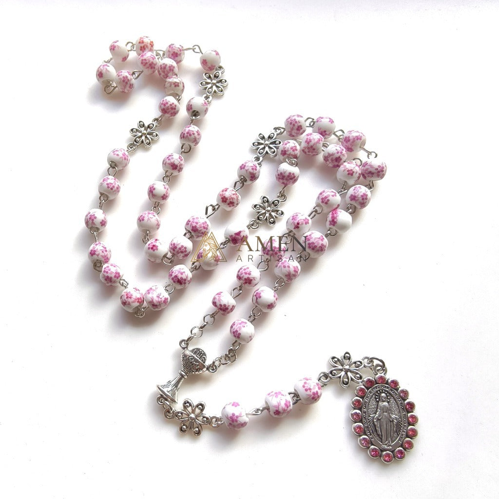 Floral Ceramic Our Lady Rosary  Amen Artisan