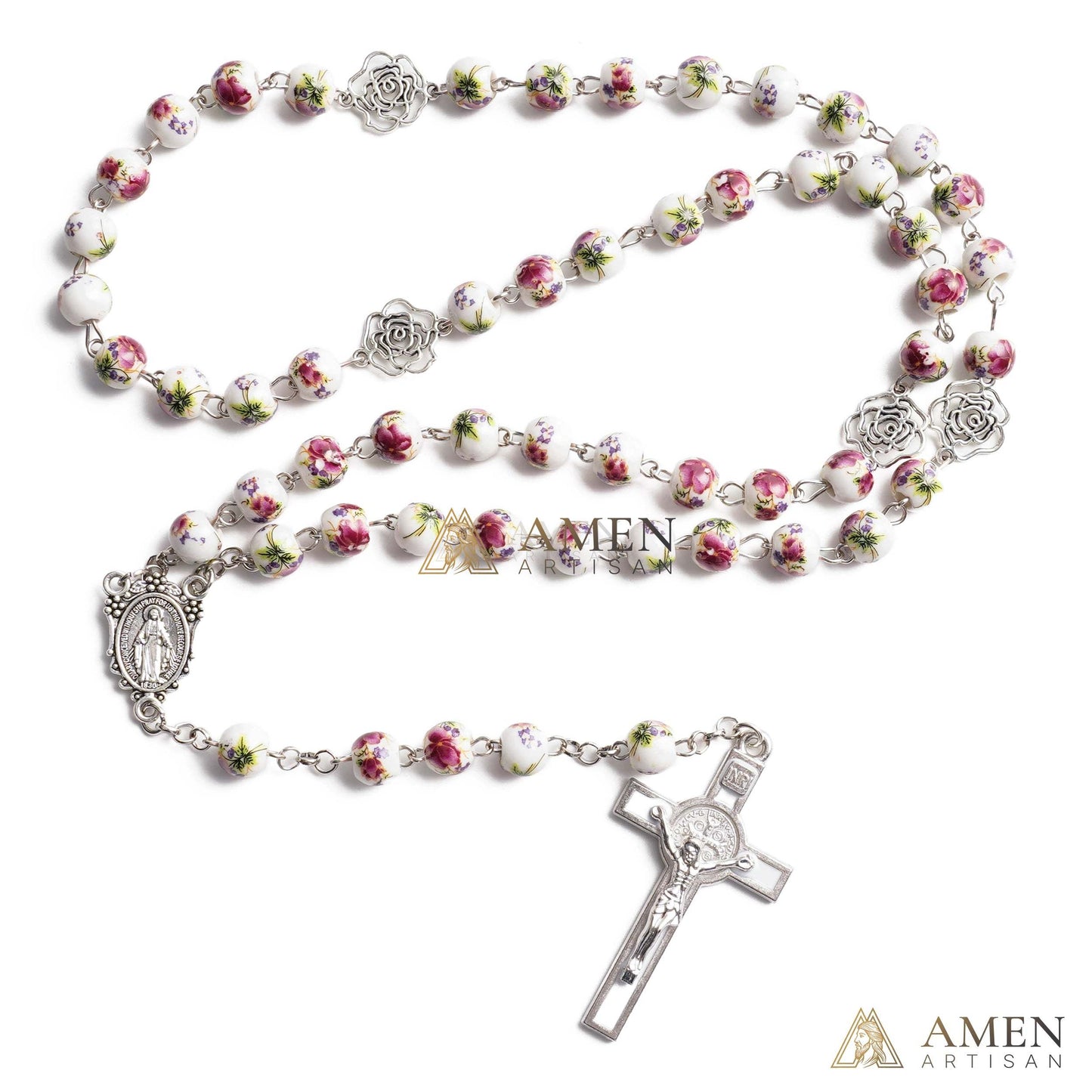Rose Ceramic Rosary Amen Artisan
