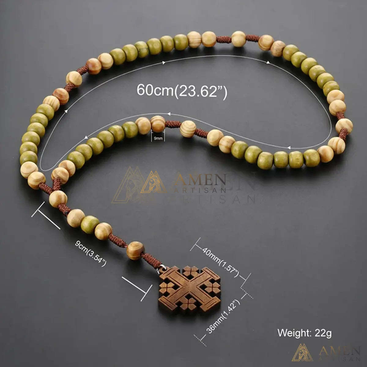 Wooden Cross “Jerusalem” Rosary Amen Artisan