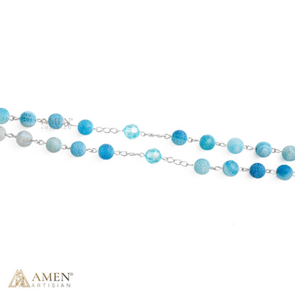 Our Lady Natural Blue Stone Rosary — Miraculous Medal & St. Benedict Crucifix