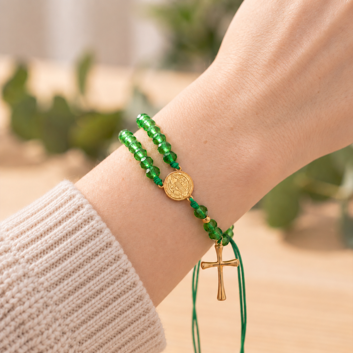 【DEAL TODAY】Adjustable St. Benedict Medal Double-Strand Bracelet with Cross Charm