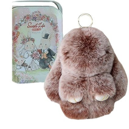 Plush Bunny Keychain Bag Charm – Soft Furry Rabbit Pendant