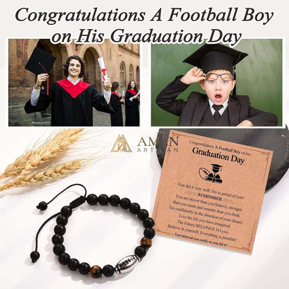 Natural Stone Bead Football Braided Bracelet Amen Artisan