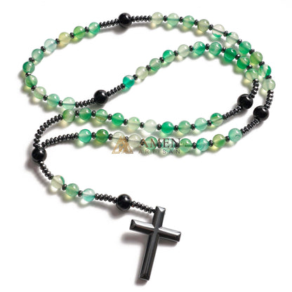 Green Agate Rosary with Cross Amen Artisan