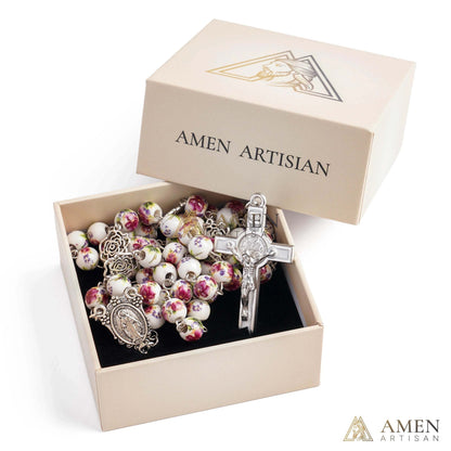 Rose Ceramic Rosary Amen Artisan