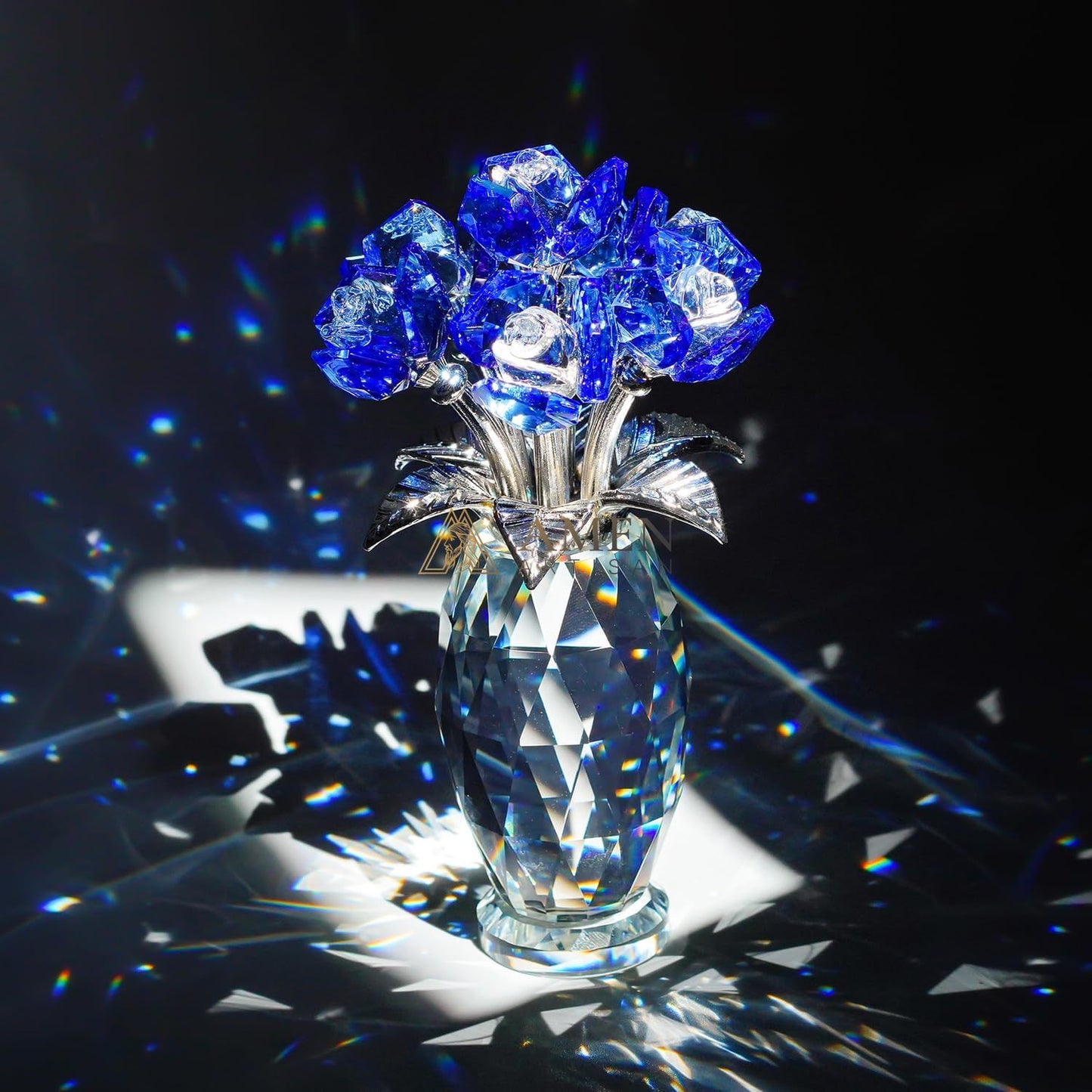 Crystal Blue Rose Statue Amen Artisan