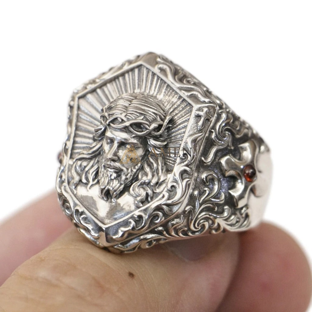 925 Silver Jesus Icon Ring Amen Artisan