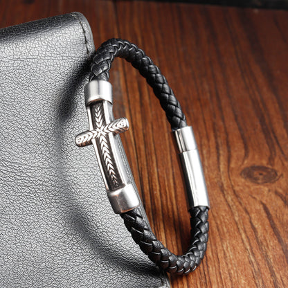Black Leather Cross Bracelet with Magnetic Clasp — Daily Faith Reminder