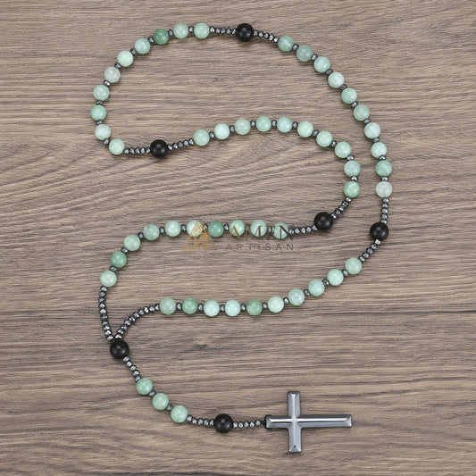 Green Chalcedony Cross Rosary Amen Artisan