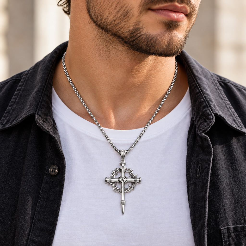 Crown of Thorns Nail Cross Necklace